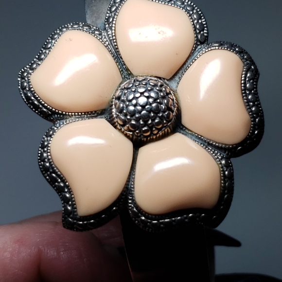 Peach Enamel Bracelet NK Sterling Silver Flower - Picture 3 of 8